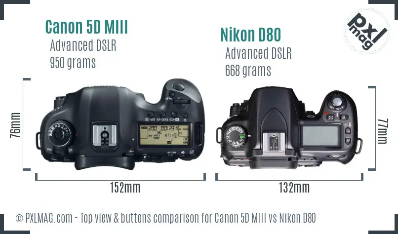 Canon 5D MIII vs Nikon D80 top view buttons comparison