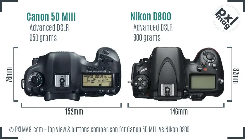 Canon 5D MIII vs Nikon D800 top view buttons comparison