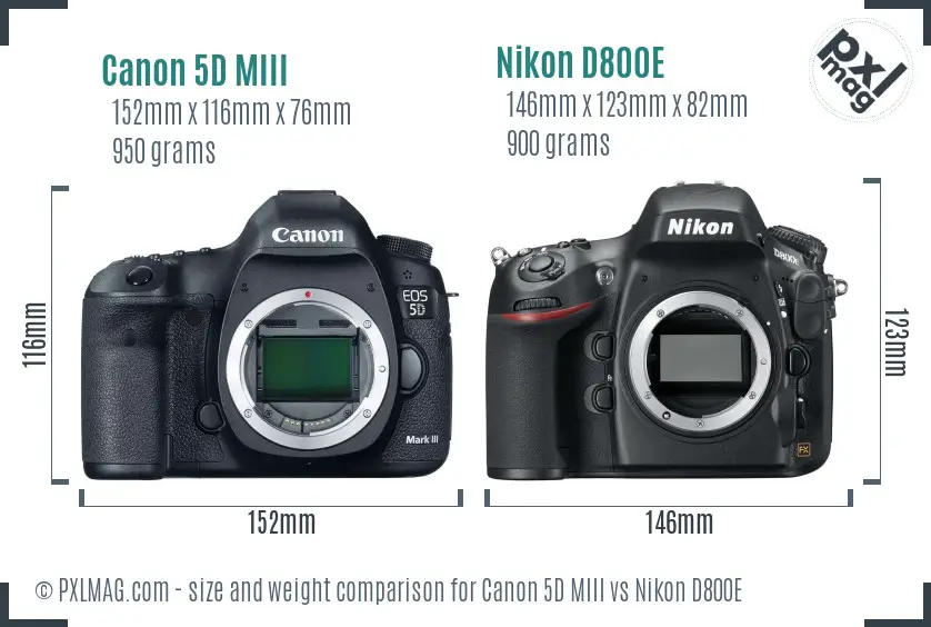 Canon 5D MIII vs Nikon D800E size comparison
