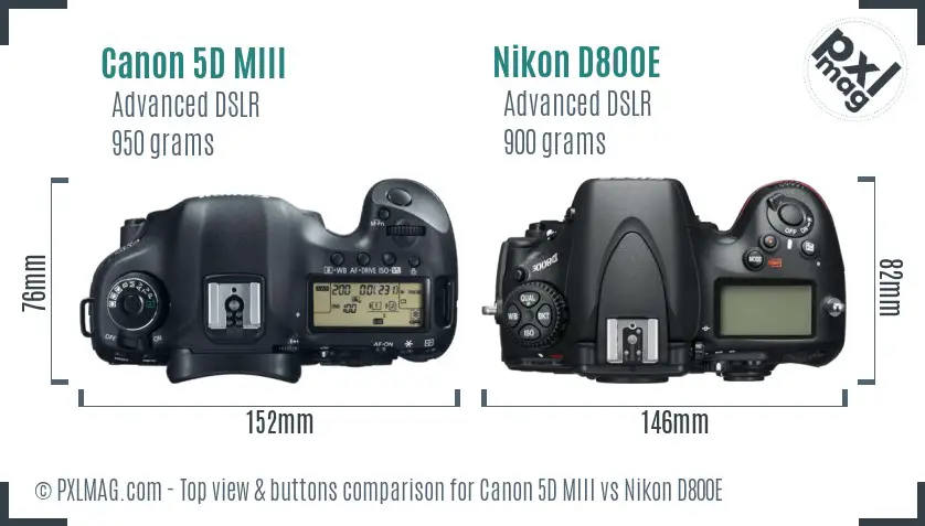 Canon 5D MIII vs Nikon D800E top view buttons comparison