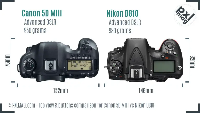 Canon 5D MIII vs Nikon D810 top view buttons comparison