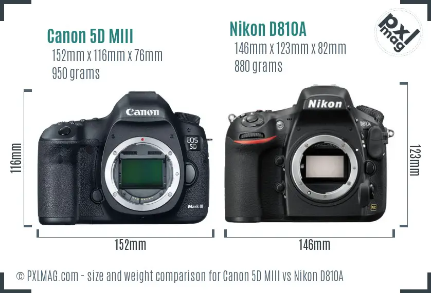 Canon 5D MIII vs Nikon D810A size comparison