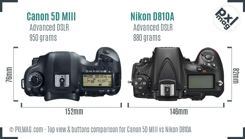 Canon 5D MIII vs Nikon D810A top view buttons comparison