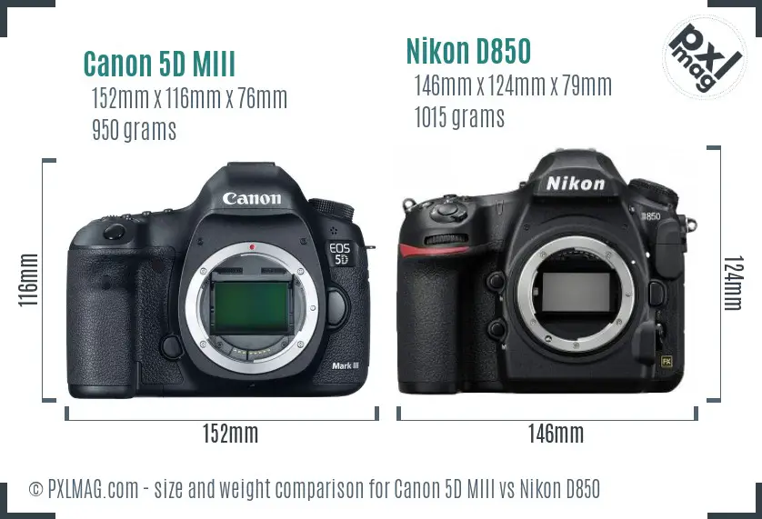 Canon 5D MIII vs Nikon D850 size comparison
