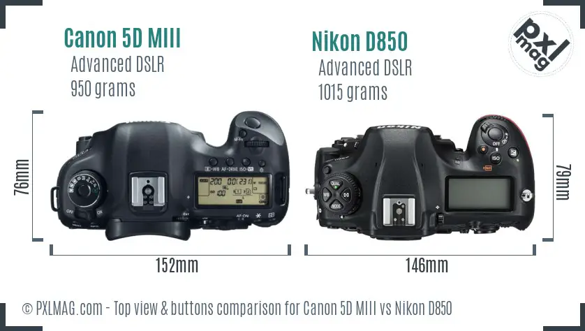 Canon 5D MIII vs Nikon D850 top view buttons comparison