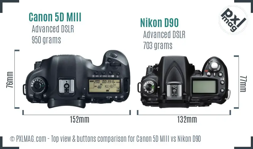 Canon 5D MIII vs Nikon D90 top view buttons comparison