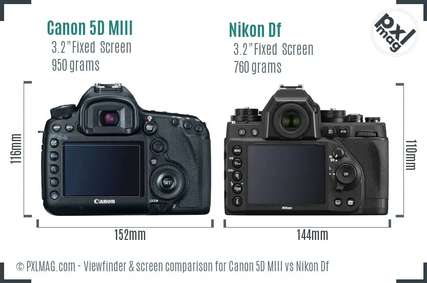 Canon 5D MIII vs Nikon Df Screen and Viewfinder comparison