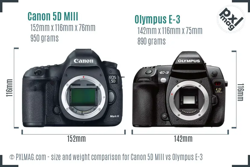 Canon 5D MIII vs Olympus E-3 size comparison