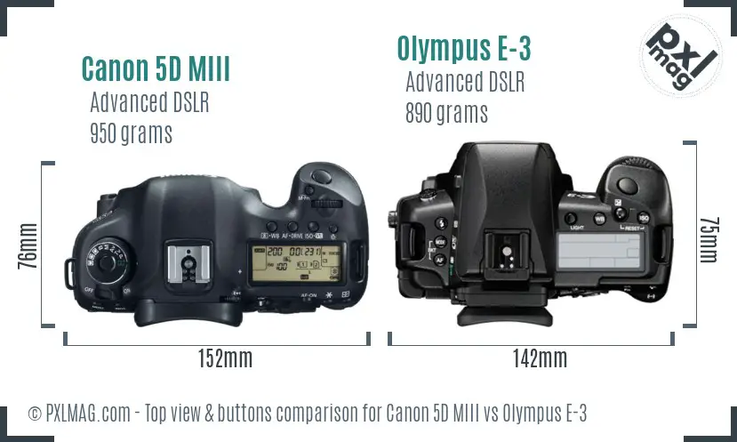 Canon 5D MIII vs Olympus E-3 top view buttons comparison
