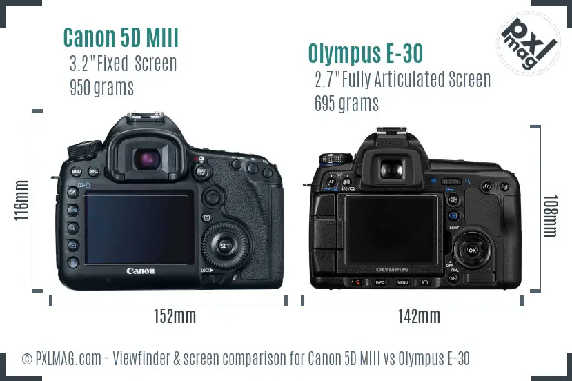 Canon 5D MIII vs Olympus E-30 Screen and Viewfinder comparison
