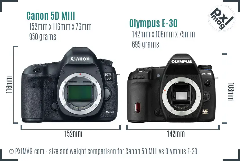 Canon 5D MIII vs Olympus E-30 size comparison