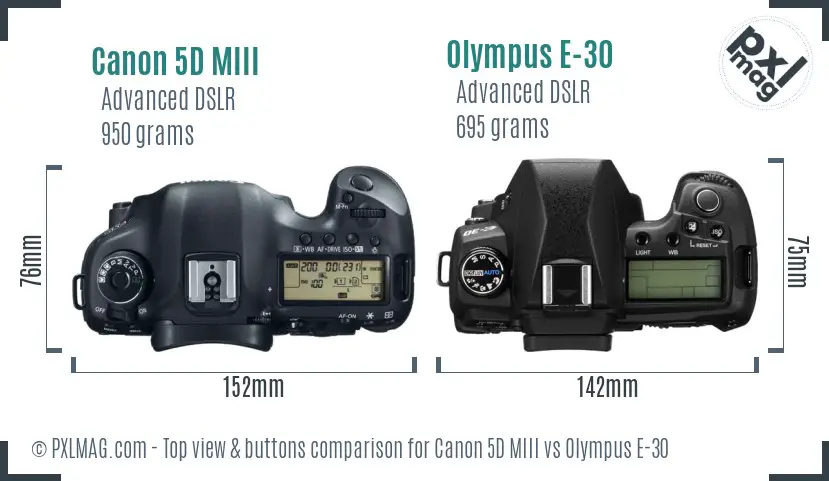 Canon 5D MIII vs Olympus E-30 top view buttons comparison