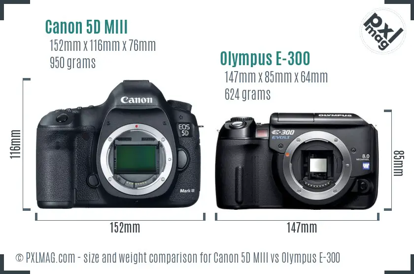 Canon 5D MIII vs Olympus E-300 size comparison