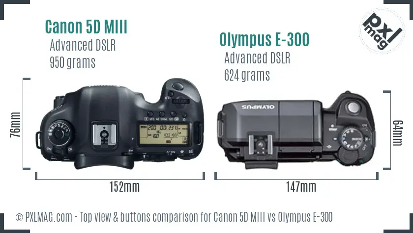 Canon 5D MIII vs Olympus E-300 top view buttons comparison