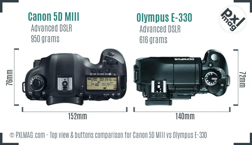 Canon 5D MIII vs Olympus E-330 top view buttons comparison