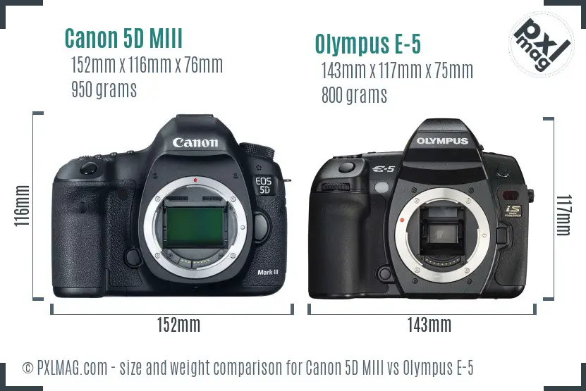 Canon 5D MIII vs Olympus E-5 size comparison