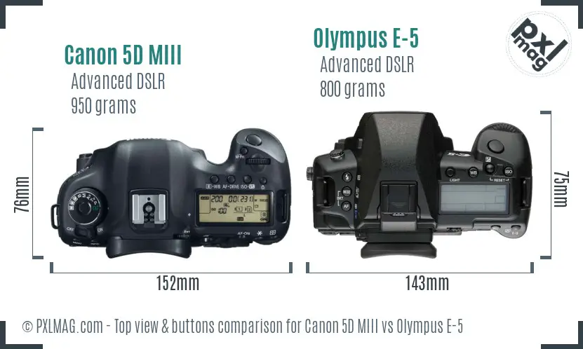 Canon 5D MIII vs Olympus E-5 top view buttons comparison