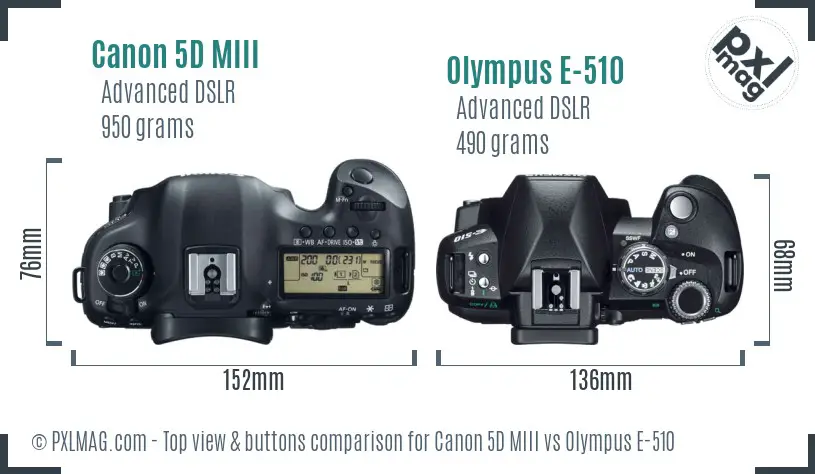 Canon 5D MIII vs Olympus E-510 top view buttons comparison