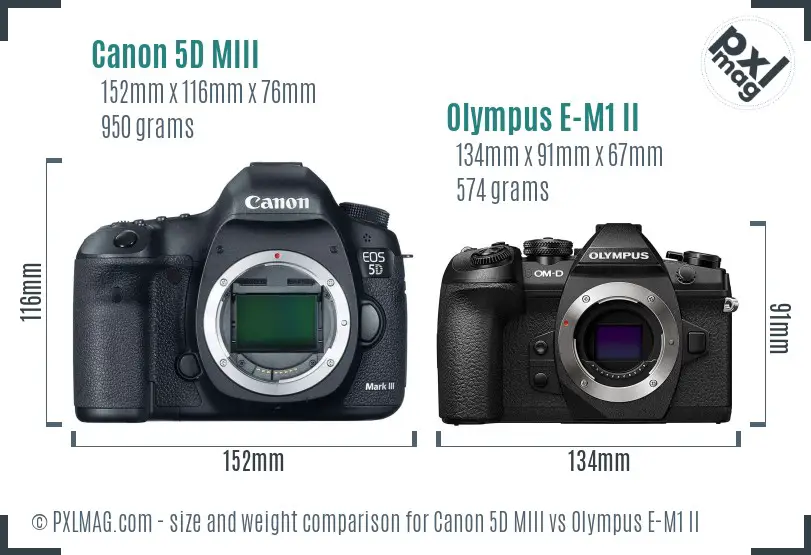 Canon 5D MIII vs Olympus E-M1 II size comparison Canon 5D MIII vs Olympus E-M1 II size comparison
