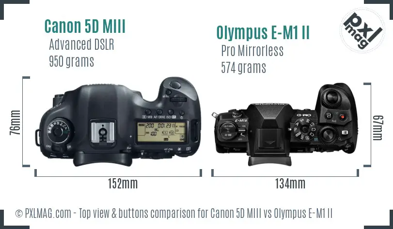 Canon 5D MIII vs Olympus E-M1 II top view buttons comparison Canon 5D MIII vs Olympus E-M1 II top view buttons comparison