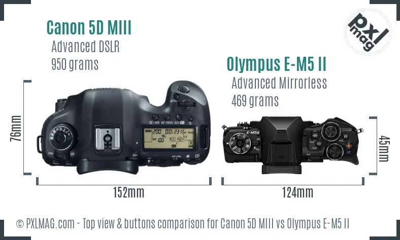 Canon 5D MIII vs Olympus E-M5 II top view buttons comparison