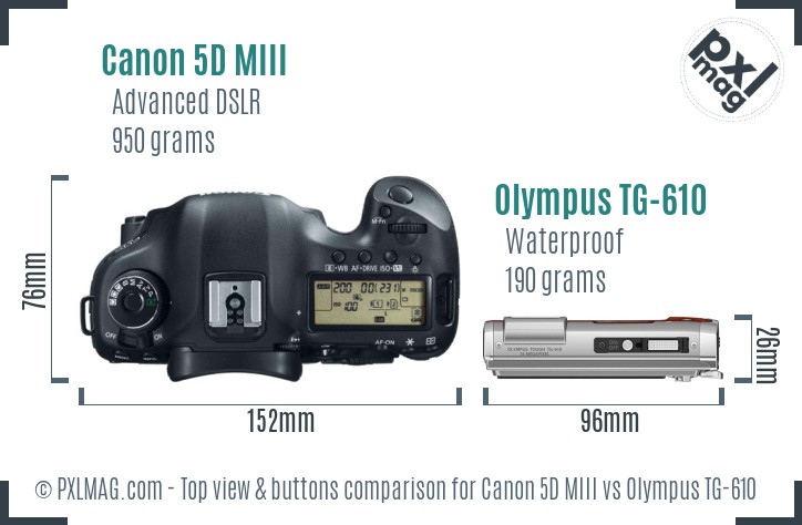Canon 5D MIII vs Olympus TG-610 top view buttons comparison