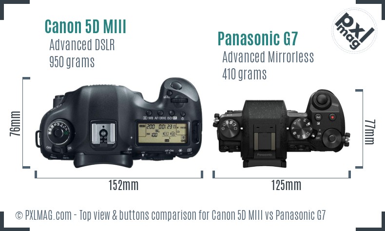 Canon 5D MIII vs Panasonic G7 top view buttons comparison