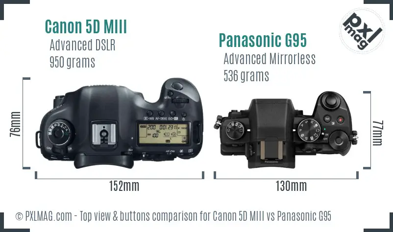 Canon 5D MIII vs Panasonic G95 top view buttons comparison