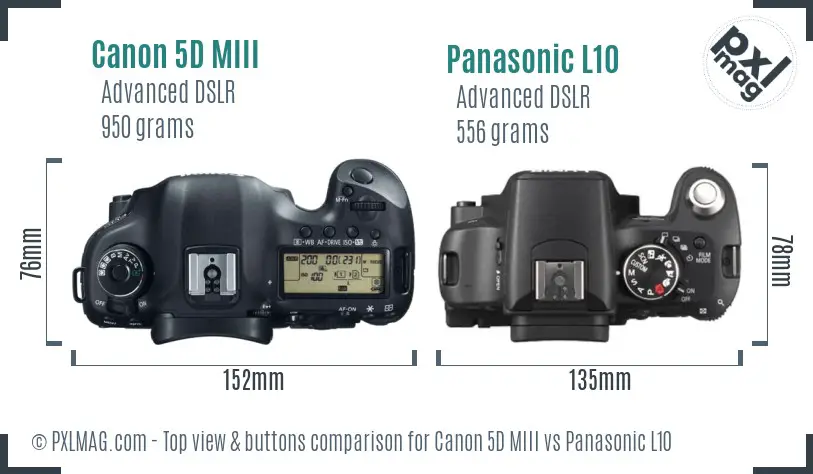 Canon 5D MIII vs Panasonic L10 top view buttons comparison
