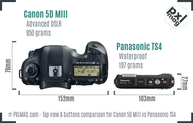 Canon 5D MIII vs Panasonic TS4 top view buttons comparison