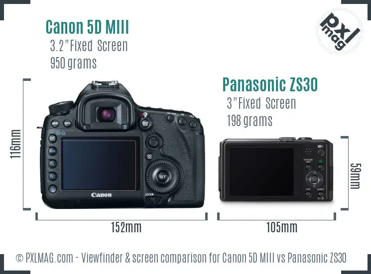 Canon 5D MIII vs Panasonic ZS30 Screen and Viewfinder comparison