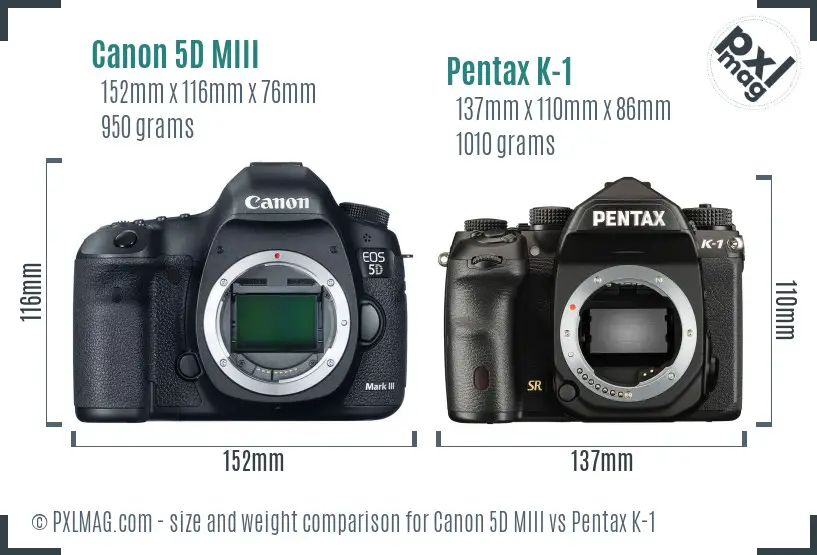 Canon 5D MIII vs Pentax K-1 size comparison