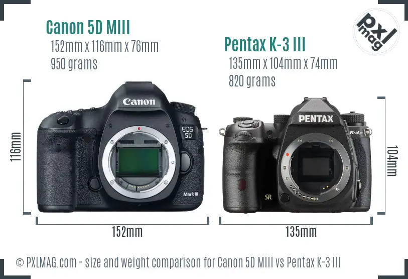 Canon 5D MIII vs Pentax K-3 III size comparison