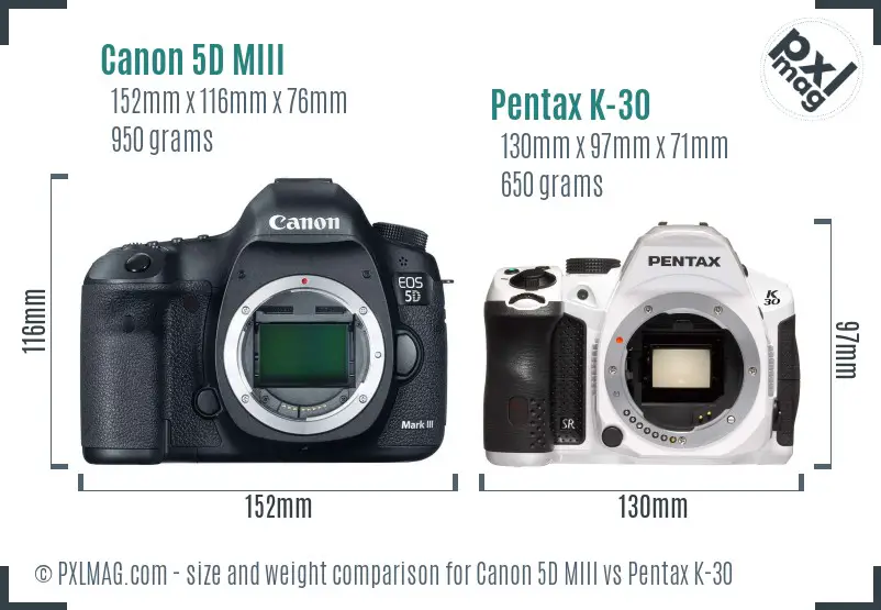 Canon 5D MIII vs Pentax K-30 size comparison