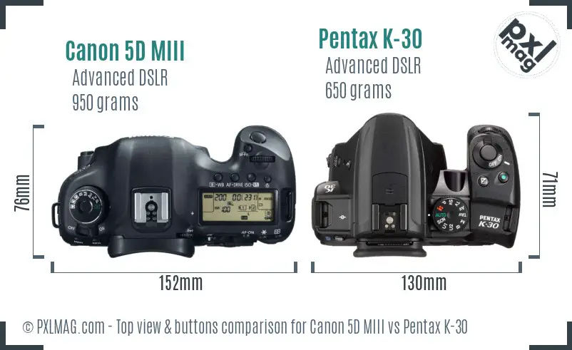 Canon 5D MIII vs Pentax K-30 top view buttons comparison