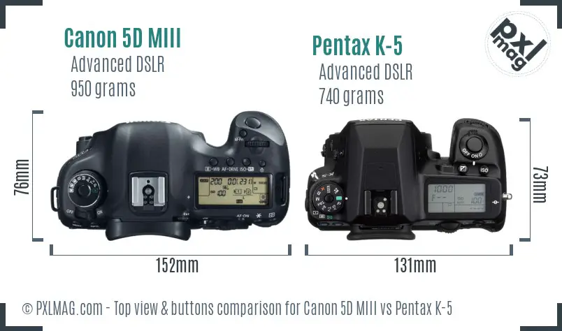 Canon 5D MIII vs Pentax K-5 top view buttons comparison