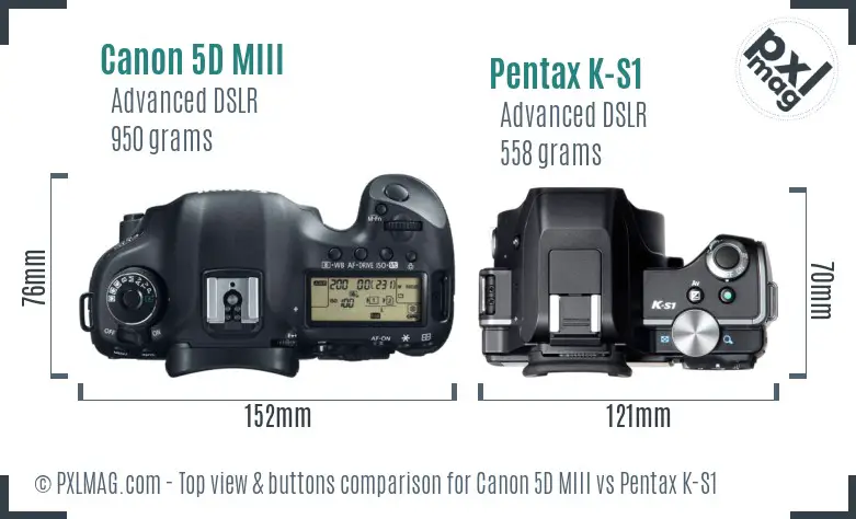 Canon 5D MIII vs Pentax K-S1 top view buttons comparison