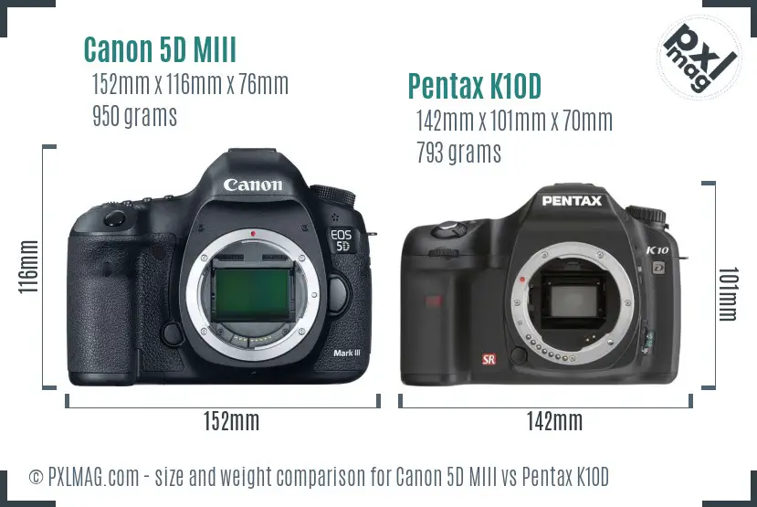 Canon 5D MIII vs Pentax K10D size comparison