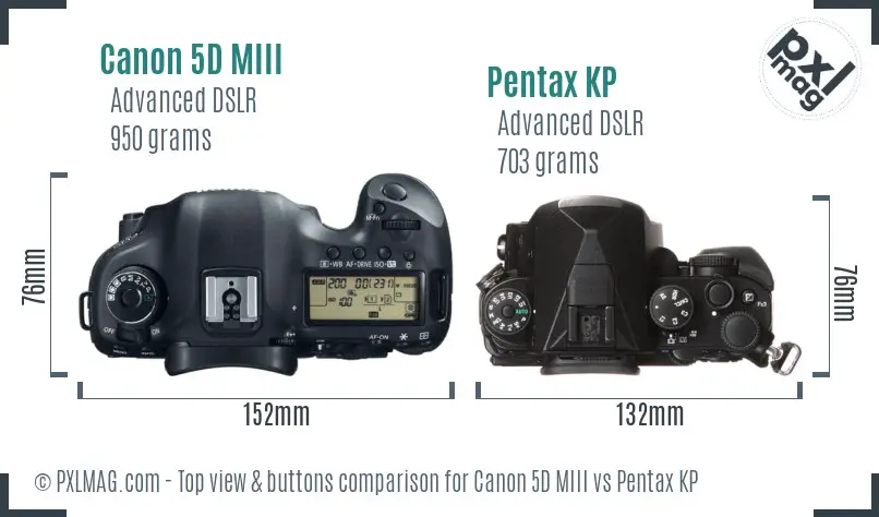 Canon 5D MIII vs Pentax KP top view buttons comparison
