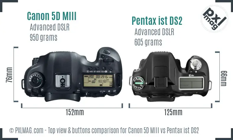 Canon 5D MIII vs Pentax ist DS2 top view buttons comparison