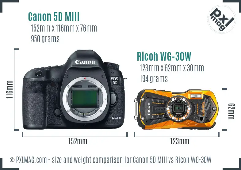 Canon 5D MIII vs Ricoh WG-30W size comparison