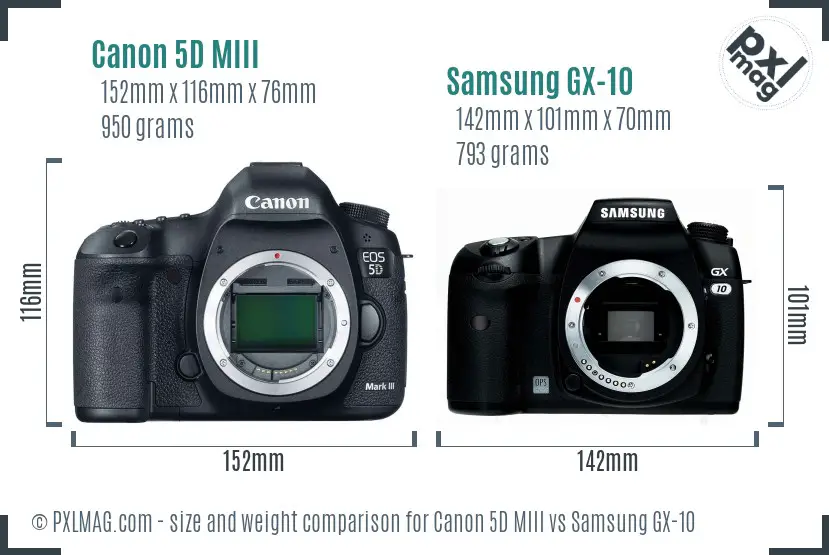 Canon 5D MIII vs Samsung GX-10 size comparison