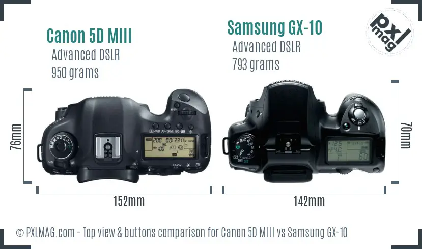 Canon 5D MIII vs Samsung GX-10 top view buttons comparison