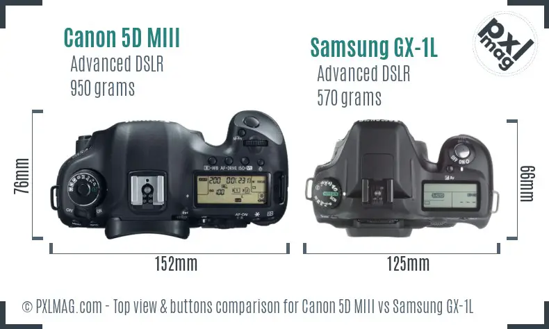 Canon 5D MIII vs Samsung GX-1L top view buttons comparison