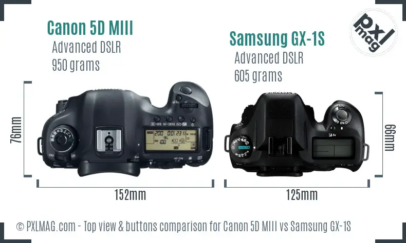 Canon 5D MIII vs Samsung GX-1S top view buttons comparison