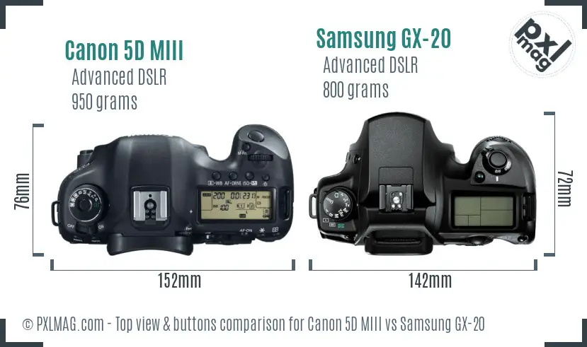 Canon 5D MIII vs Samsung GX-20 top view buttons comparison
