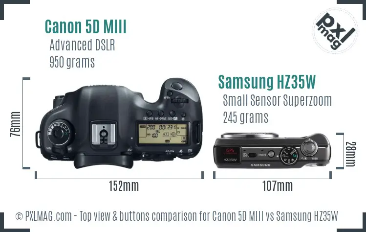 Canon 5D MIII vs Samsung HZ35W top view buttons comparison
