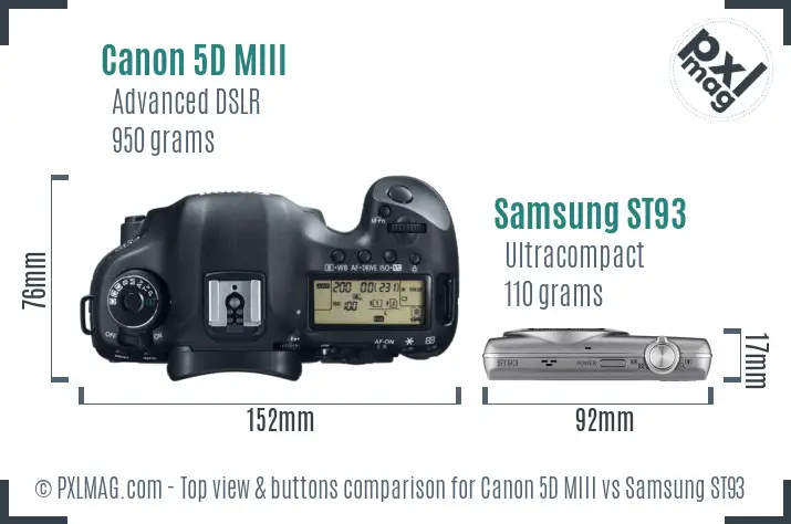 Canon 5D MIII vs Samsung ST93 top view buttons comparison