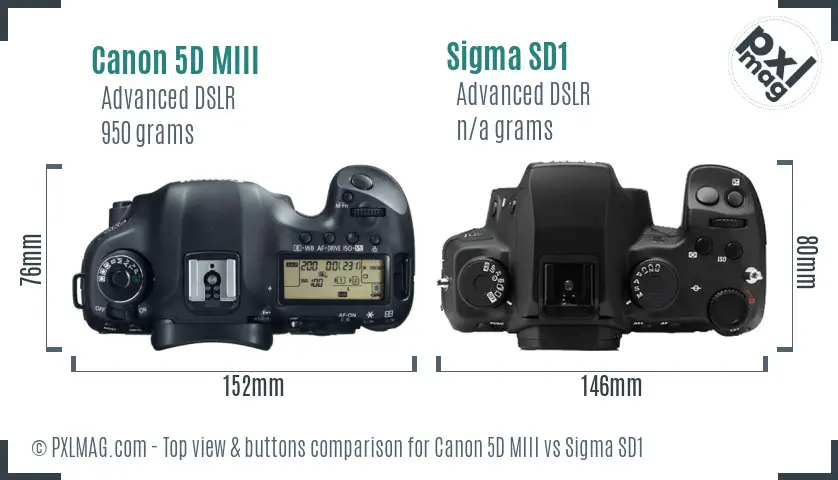 Canon 5D MIII vs Sigma SD1 top view buttons comparison