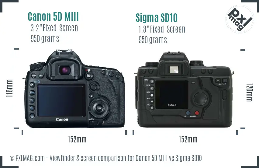 Canon 5D MIII vs Sigma SD10 Screen and Viewfinder comparison